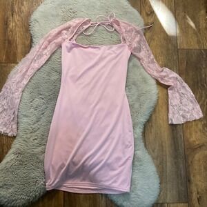 Lucy In The Sky Paola Dress Size Small Pink Flare Lace Sleeves Bodycon Womens